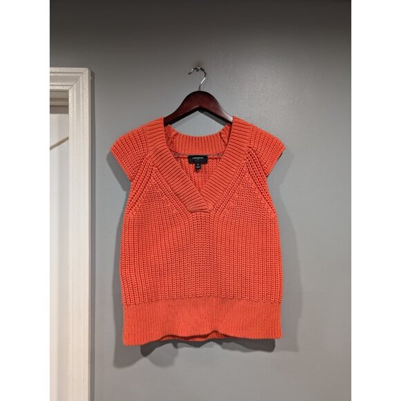 Banana Republic Womens Orange Open-Knit Heavy Cropped Sweater Vest V-Neck Sz S - Picture 1 of 15